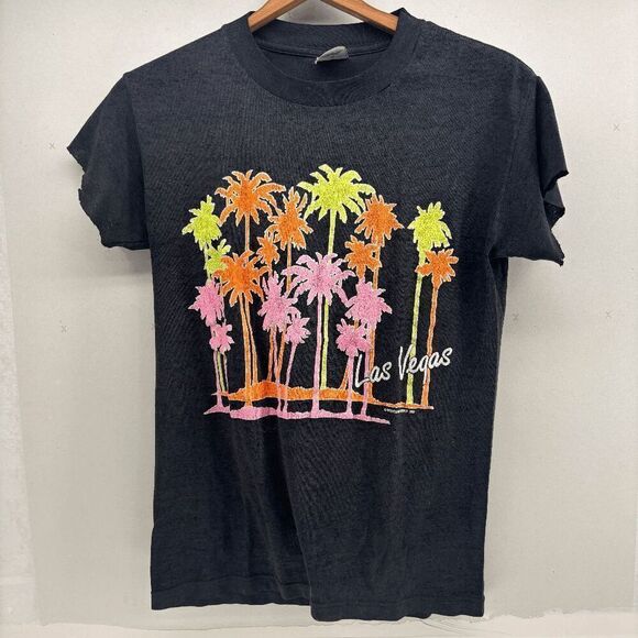 Vintage Las Vegas Palm Trees 1990 Neon Black Single Stitch Miller Size Medium - Picture 1 of 5